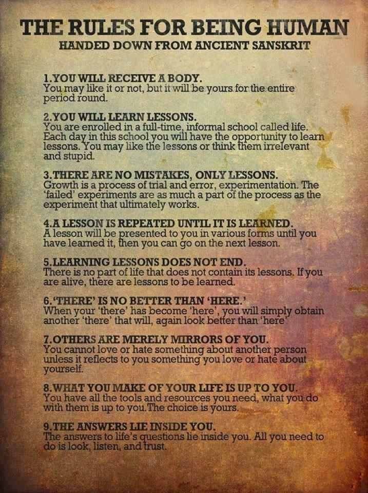 The Rules For Being Human - Handed Down From Ancient Sanskrit